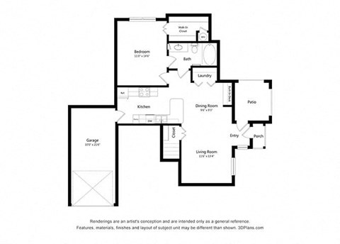 1 Bedroom Floor Plan 1 Bedroom Floor Plan at Woodway Village, Austin, TX